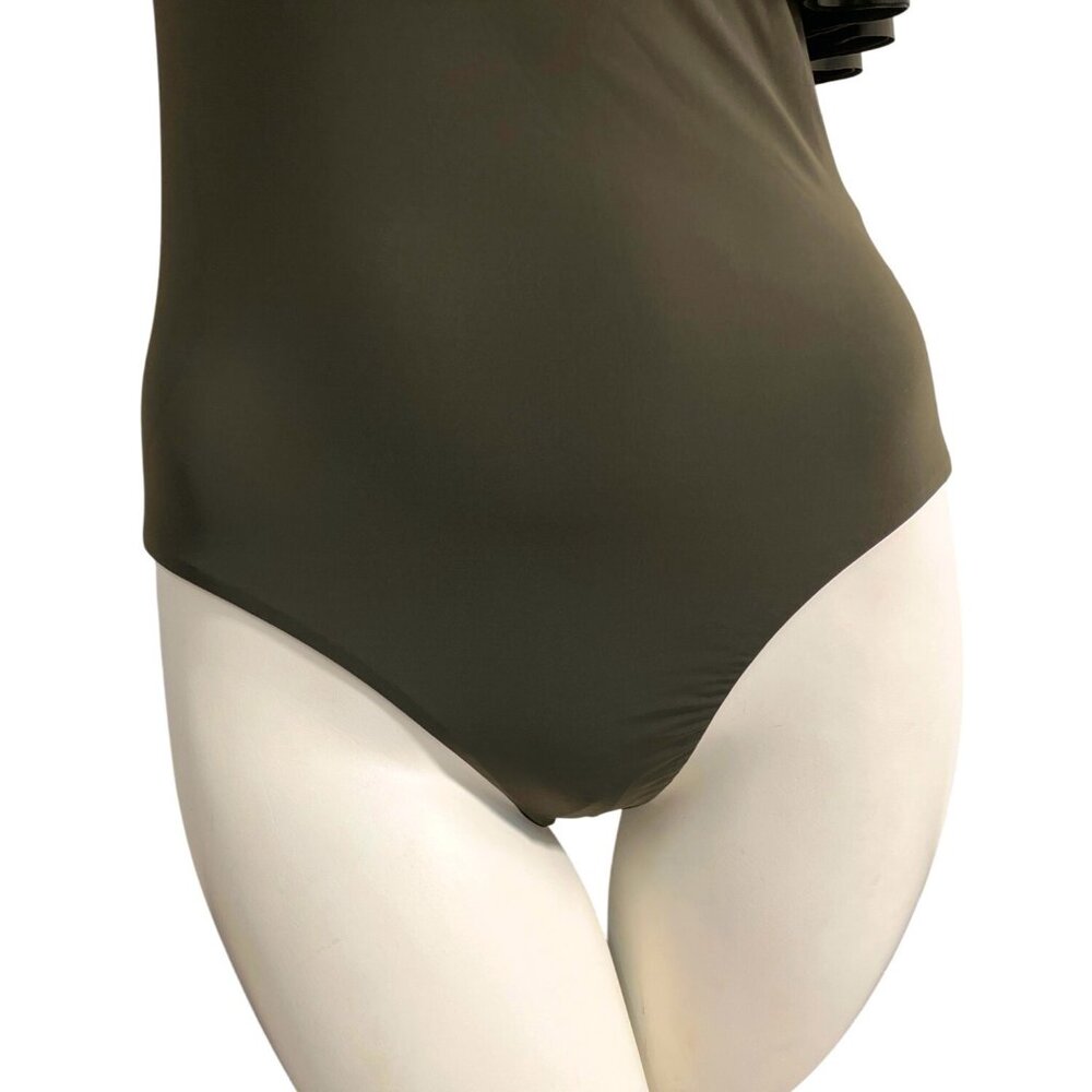 So De Mel Olive Green Maillot Maiorca Ruffle One-Piece Swimsuit Sz L/G - Picture 3 of 11
